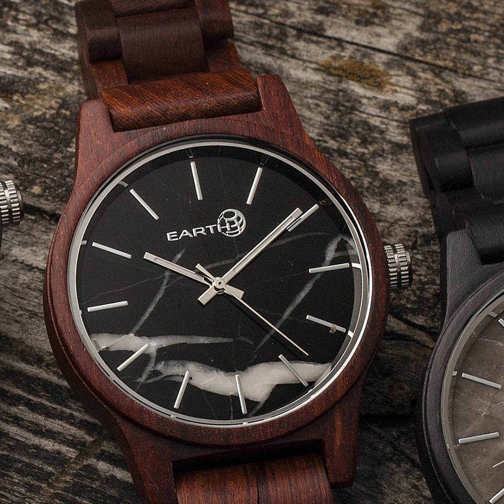 NWT Marble Dial Red Wood Bracelet Watch